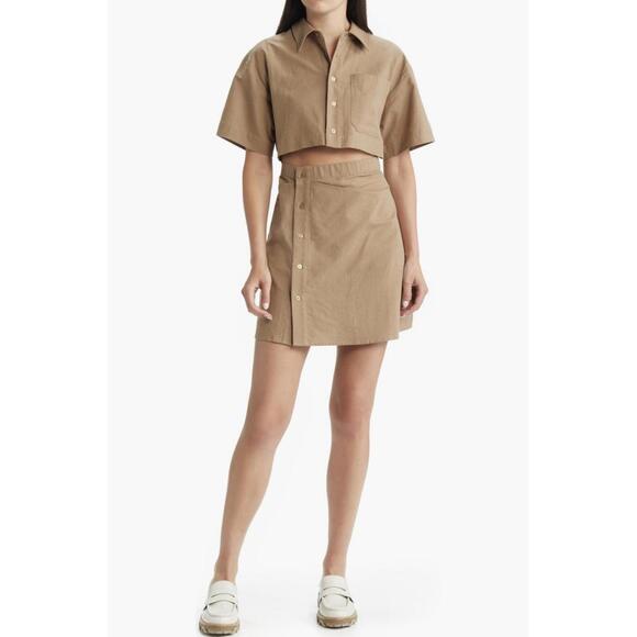 Moon River Dresses & Skirts - Moon River Cutout Cotton & Linen Mini Shirt Dress Mocha Tan XS